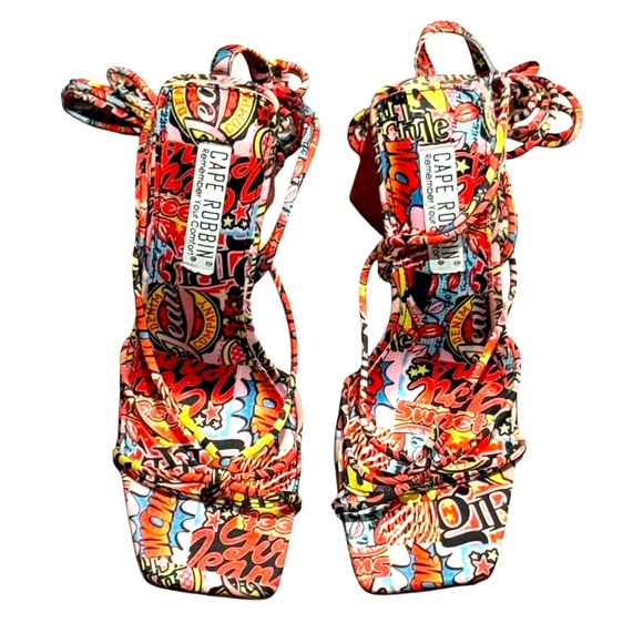 Cape Robbin Multicolor Graphic Heels Colorful Lace Up Size 7 Ankle Tie - Picture 3 of 8
